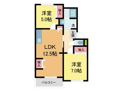ブランユーカリA棟(2LDK/1階)の間取り写真
