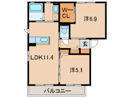 シャーメゾン有田(2LDK/2階)の間取り写真