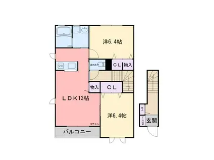 メルベーユ筒井A(2LDK/2階)の間取り写真
