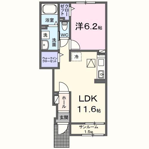 ステーションサイド下菅谷(1LDK/1階)の間取り写真