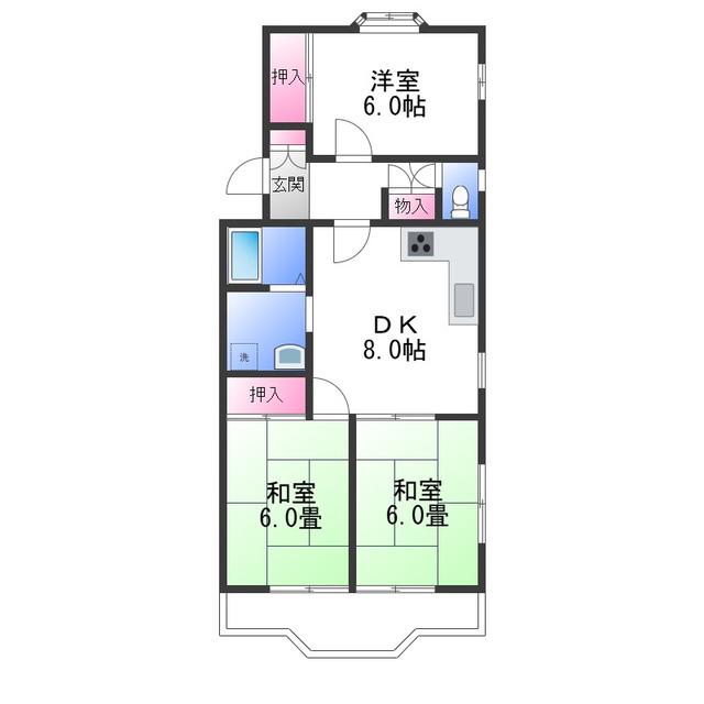 マンションミワI(3DK/1階)の間取り写真