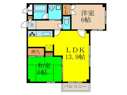 グランフェルティ東灘住吉川(2LDK/1階)の間取り写真