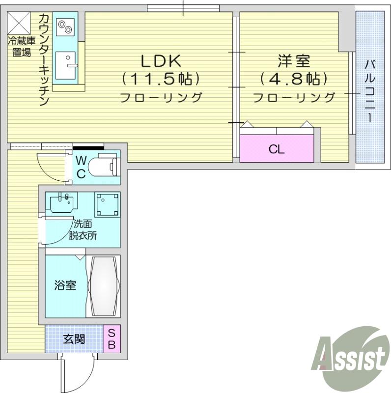 パセオプラシード連坊(1LDK/3階)の間取り写真