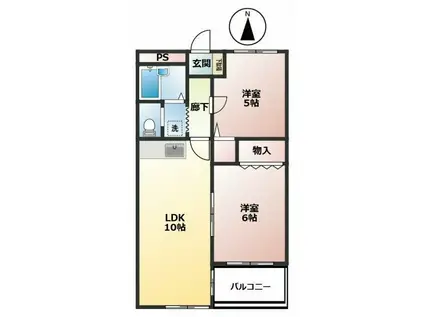 レジデンス北原台(2LDK/2階)の間取り写真