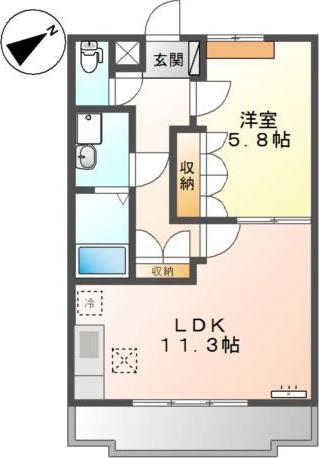 ヴィーヴル 弐番館(1LDK/1階)の間取り写真