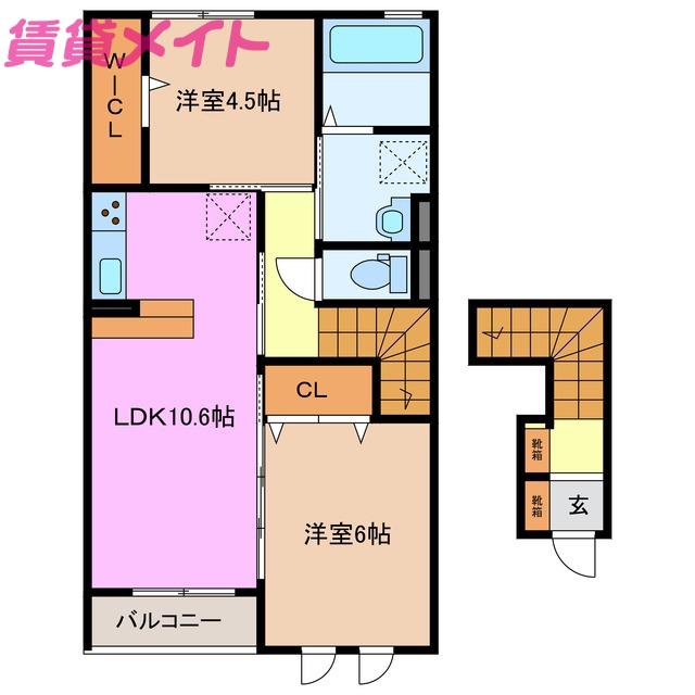 D-ROOM桂 A棟(2LDK/2階)の間取り写真