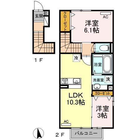 フォンティーヌ(2LDK/2階)の間取り写真