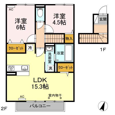 シュトラント国分寺II(2LDK/2階)の間取り写真