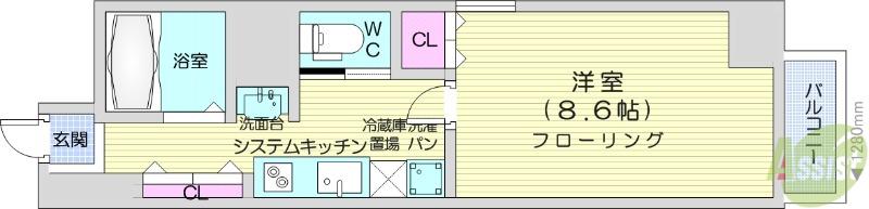 カスタリア一番町イースト(1K/9階)の間取り写真
