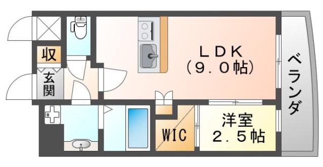 プレサンス江坂ベルフィーヌ(1LDK/9階)の間取り写真