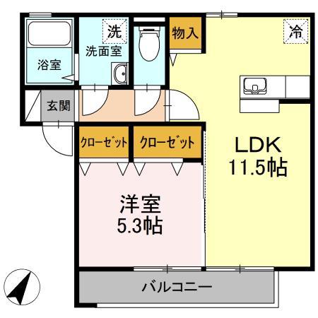 インシャラー(1LDK/2階)の間取り写真