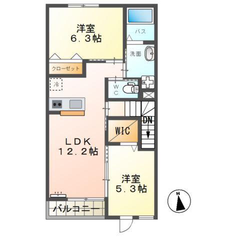 スカイ クレール(2LDK/2階)の間取り写真