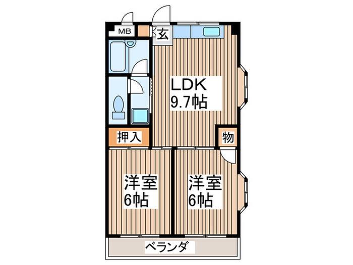 北園サンハイム2(2LDK/3階)の間取り写真