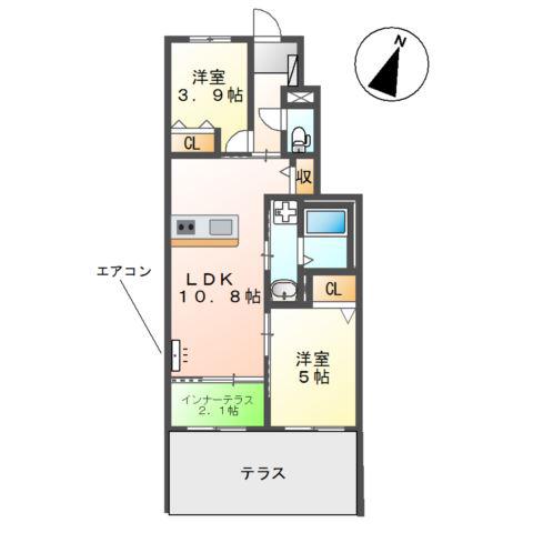 ルボワ LE BOIS(2LDK/1階)の間取り写真