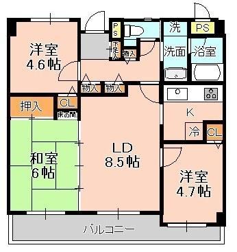 ヴェラハイツ松戸(3LDK/3階)の間取り写真