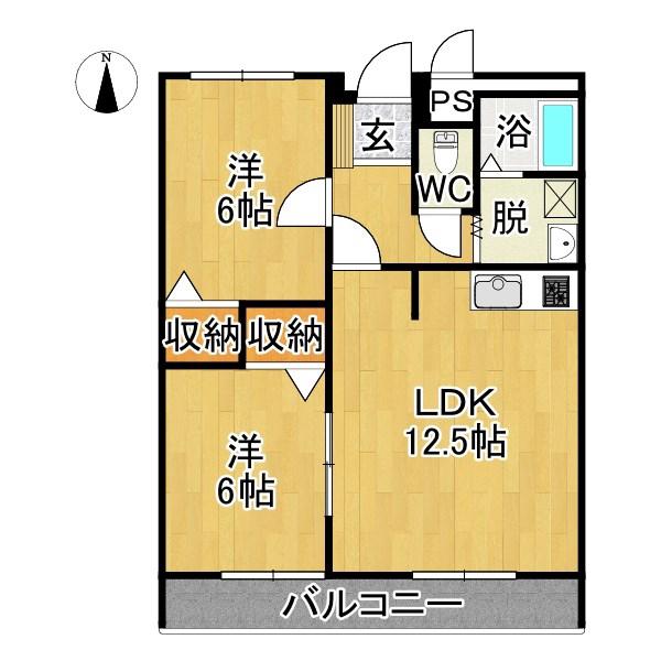 グリーンアイ末広(2LDK/3階)の間取り写真