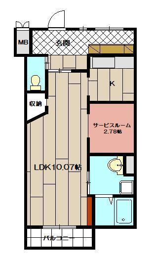 RIO CEREZO(1LDK/2階)の間取り写真