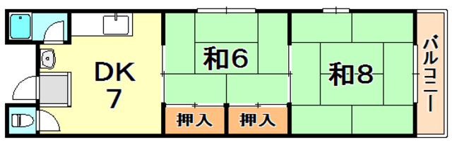 塩屋グリーンハイツ(2DK/2階)の間取り写真