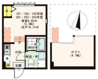 ハーモニーテラス北小岩VII(1K/1階)の間取り写真