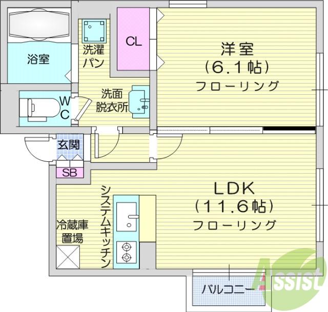 アリーヴィオ鉄砲町(1LDK/2階)の間取り写真