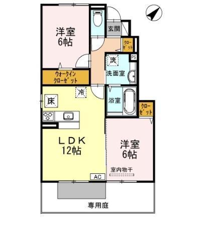 ラクスコーフ(2LDK/1階)の間取り写真