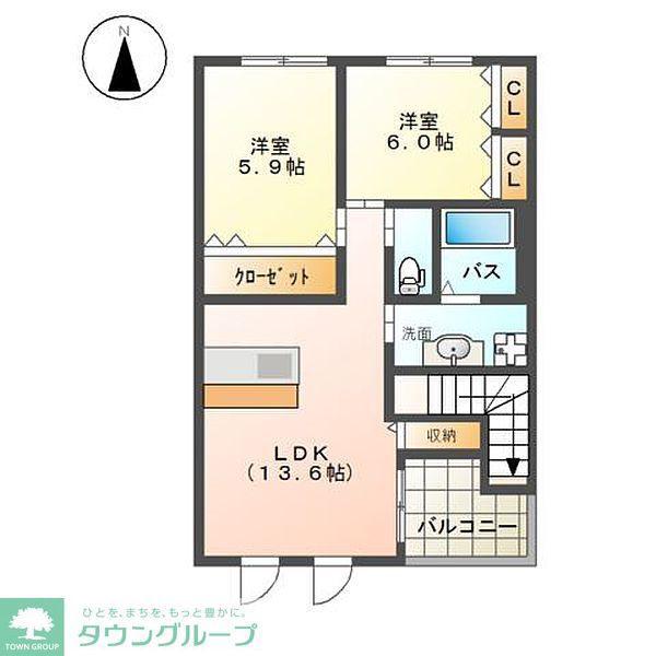 パーシモン(2LDK/2階)の間取り写真
