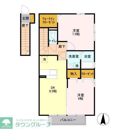 パルテール II(2DK/2階)の間取り写真