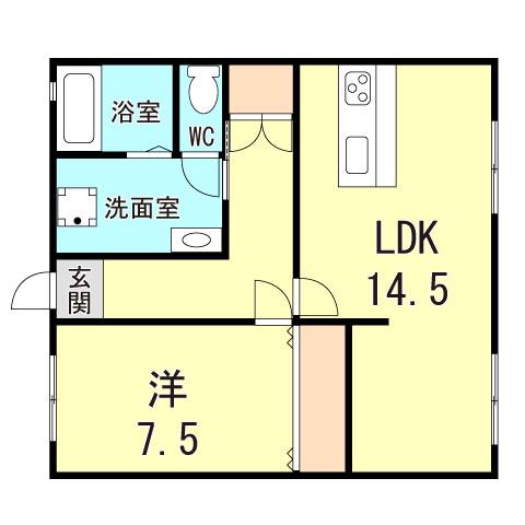 タウニィ大町II(1LDK/1階)の間取り写真