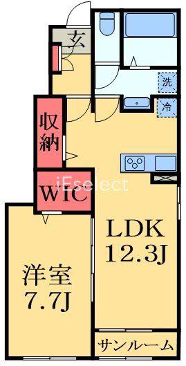 インスラ トウガネ D(1LDK/1階)の間取り写真