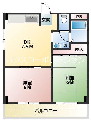 ダイリンハイツ(2DK/5階)の間取り写真