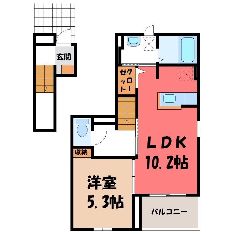 フィオーレ プリート III(1LDK/2階)の間取り写真