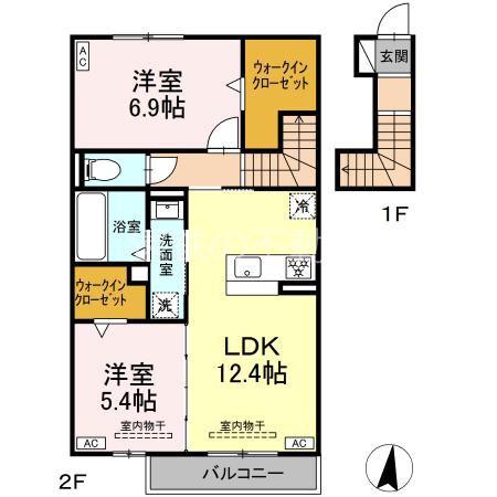 メテオール(2LDK/2階)の間取り写真