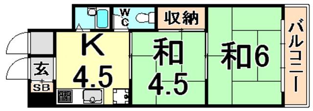 飛鳥グランドパレス(2DK/3階)の間取り写真