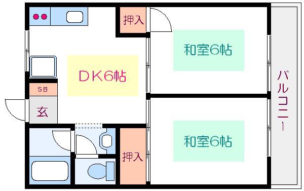 菊川ハイム(2DK/5階)の間取り写真