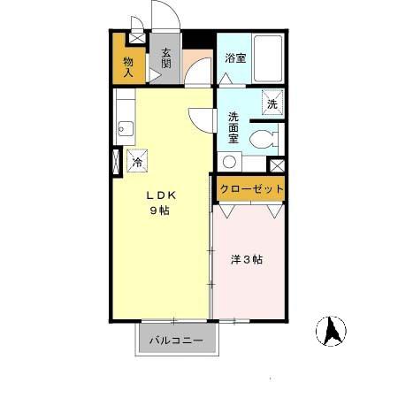 リビングタウン紀三井寺A棟(1LDK/2階)の間取り写真