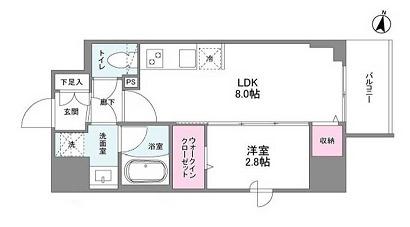 シーズンフラッツ梅田ノース(1LDK/2階)の間取り写真