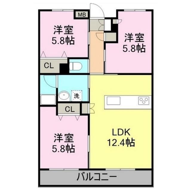 プランドール葵(3LDK/1階)の間取り写真