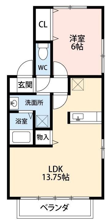 サンモールフジ(1LDK/2階)の間取り写真