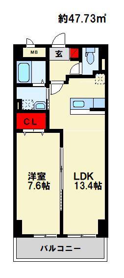 グランド ライン(1LDK/6階)の間取り写真