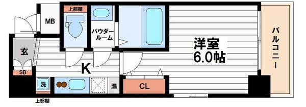 ウイングコート船場(1K/10階)の間取り写真