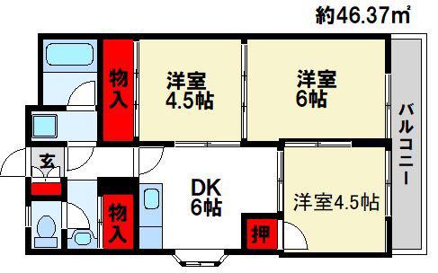 セイホーハイツ筑紫(3DK/4階)の間取り写真