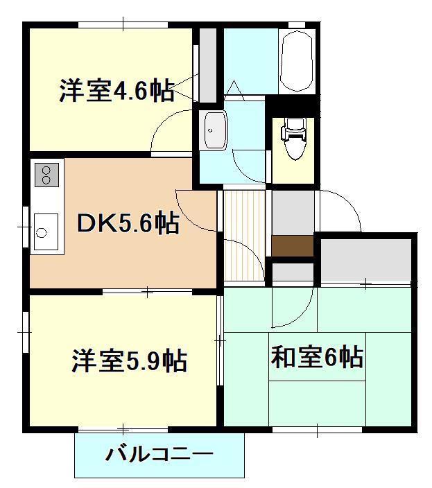 グリーンハイツ池ノ山D棟(3DK/2階)の間取り写真