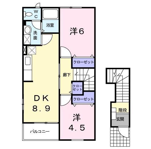 富士急行 富士山駅 車で20分 2階建 築23年(2DK/2階)の間取り写真