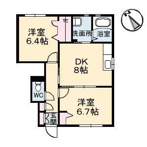 グランマスト田島B棟(2DK/1階)の間取り写真