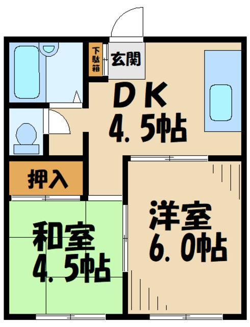 ウェルコート相生(2DK/1階)の間取り写真