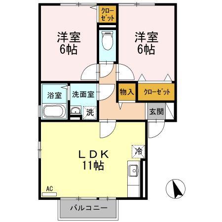 ウィルモア川口(2LDK/1階)の間取り写真