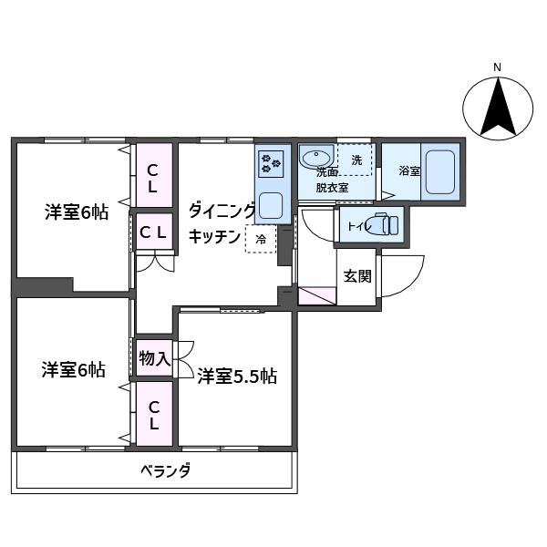 加登屋サンハイツ2号館(3DK/1階)の間取り写真