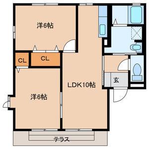 ヴィラージュF棟(2LDK/1階)の間取り写真