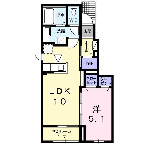 フォルビート(1LDK/1階)の間取り写真