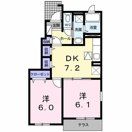 フォレスト ヴィラA(2DK/1階)の間取り写真